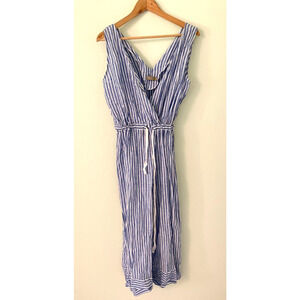 Beatriz Camacho Womens Jumpsuit Size 8 Blue Striped Linen Wide Leg Coastal
